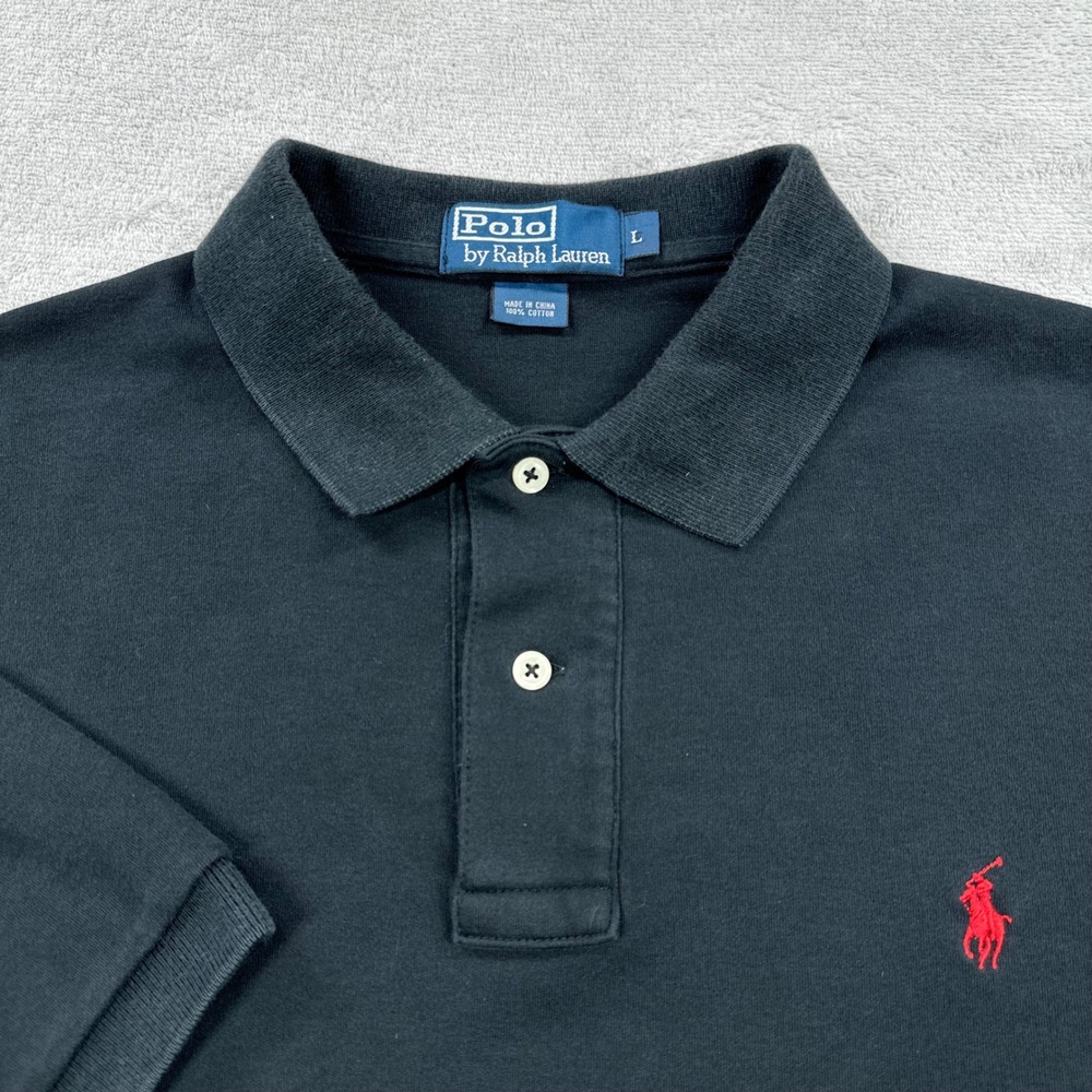 Polo Ralph Lauren Polo Shirt Mens L Black Classic Fit Short Sleeve Red Pony Logo